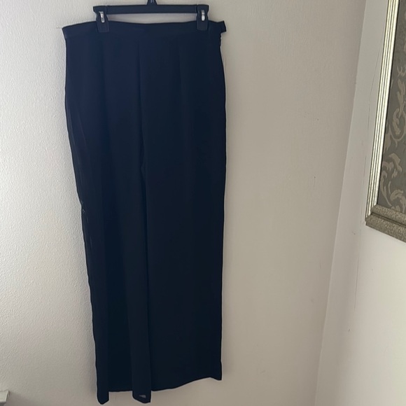 Signature Pants - Signature black dressy/party pants satin elastic‎ waist sides wide leg sz 14 new